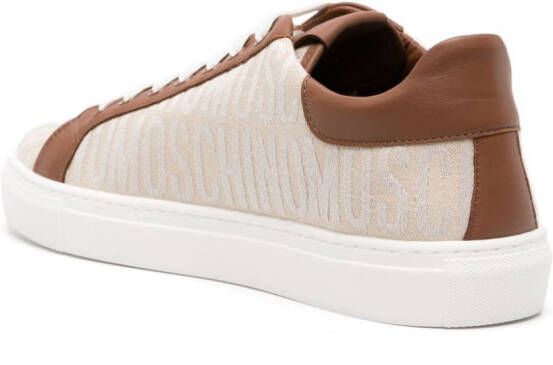 Moschino embroidered-logo panelled-leather sneakers Brown