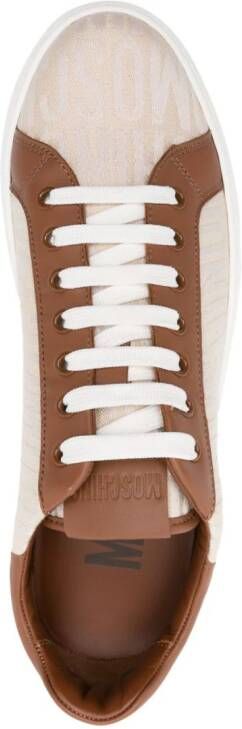 Moschino embroidered-logo panelled-leather sneakers Brown
