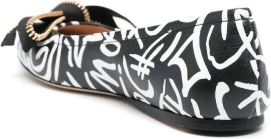 Moschino graphic-print leather ballerina shoes Black