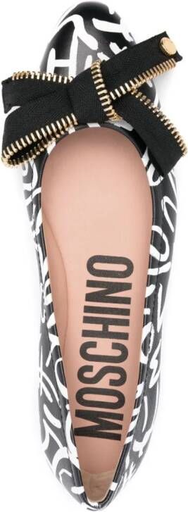 Moschino graphic-print leather ballerina shoes Black