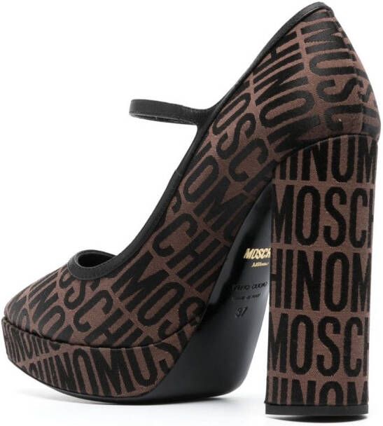 Moschino jacquard-logo 125mm block heel pumps Brown