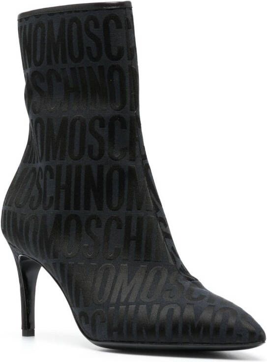 Moschino jacquard-logo 77mm high heel boots Black