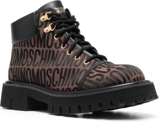 Moschino jacquard logo ridged-sole boots Brown