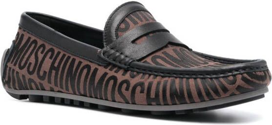 Moschino jacquard penny-slot leather loafers Brown