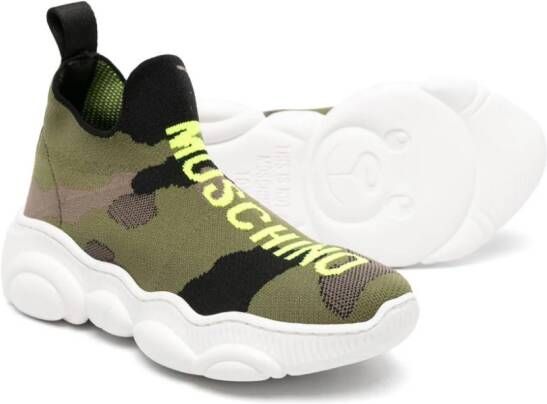 Moschino Kids camouflage knitted sneakers Green