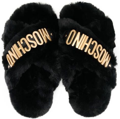 Moschino Kids faux-fur slip-on sandals Black