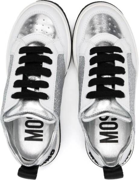 Moschino Kids glitter-detail lace-up sneakers White