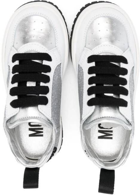 Moschino Kids glitter-detail lace-up sneakers Silver