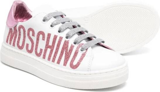 Moschino Kids glitter-detail leather sneakers White