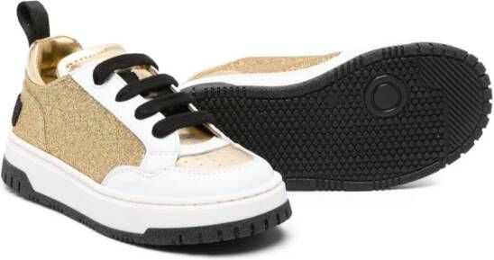Moschino Kids glitter lace-up leather sneakers Gold