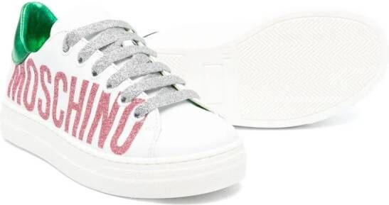 Moschino Kids glitter-logo leather sneakers White