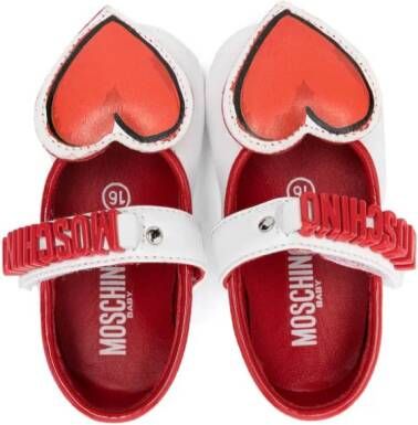 Moschino Kids heart-appliqué leather ballerina shoes White