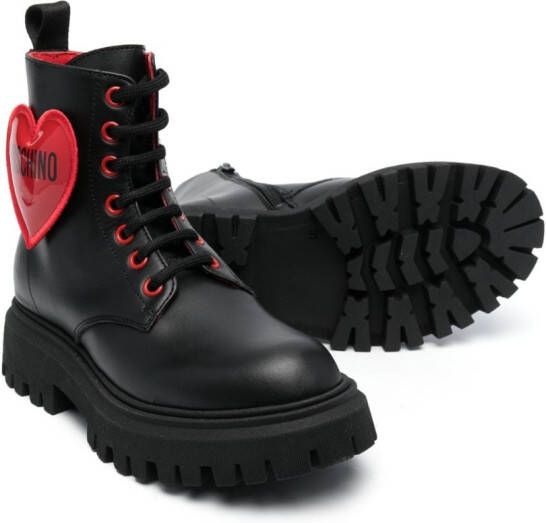 Moschino Kids heart-patch combat boots Black