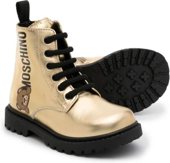 Moschino Kids laminated-finish leather ankle boots Gold