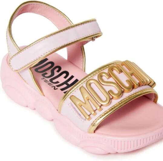 Moschino Kids logo-applique leather sandals Pink