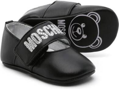 Moschino Kids logo-embellished leather pre-walkers Black