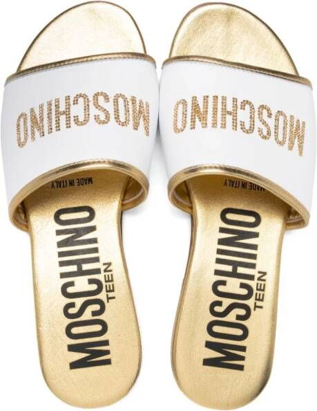 Moschino Kids logo-embellished leather sandals Gold