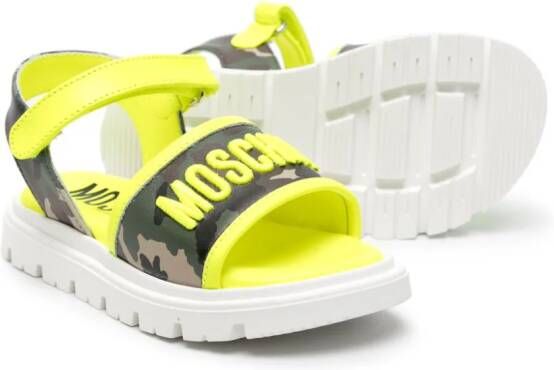 Moschino Kids logo-embroidered camouflage sandals Yellow