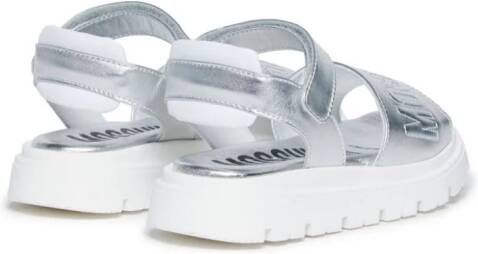 Moschino Kids logo-embroidered leather sandals Silver