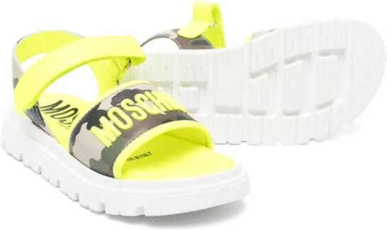 Moschino Kids logo-embroidered leather sandals Yellow
