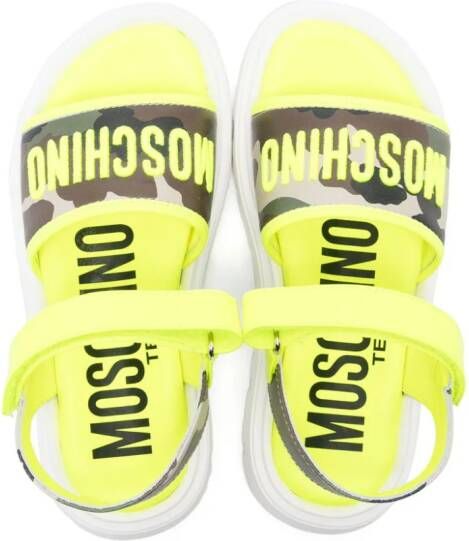 Moschino Kids logo-embroidered leather sandals Yellow