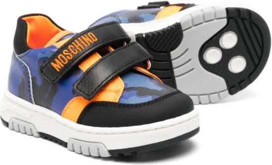 Moschino Kids logo-embroidered leather sneakers Blue