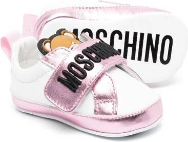 Moschino Kids logo-embroidered leather sneakers White