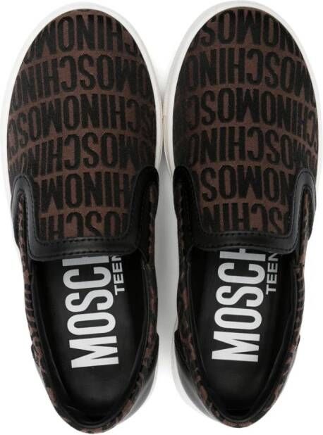 Moschino Kids logo-embroidered slip-on sneakers Black