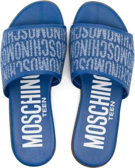 Moschino Kids logo-jacquard denim slides Blue