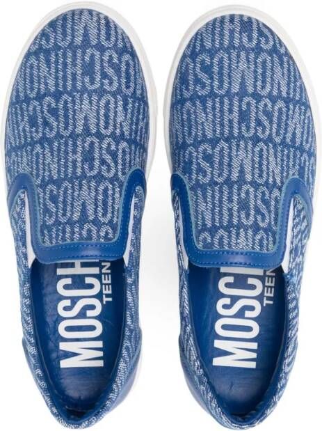 Moschino Kids logo-jacquard denim sneakers Blue