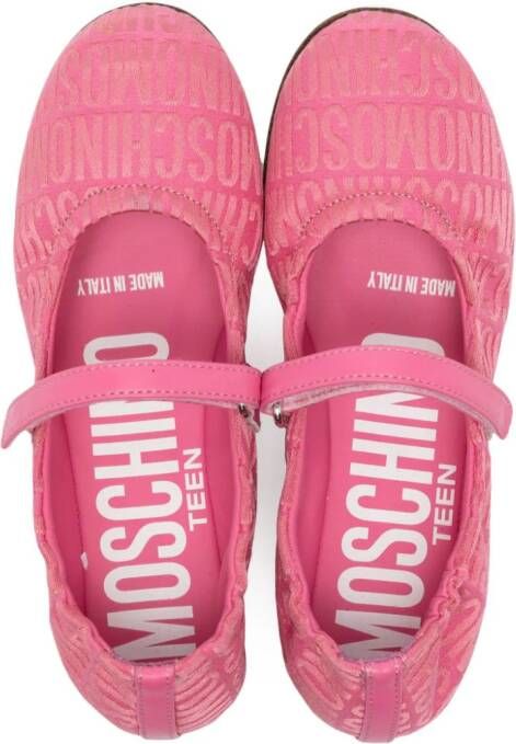 Moschino Kids logo-jacquard round-toe ballerinas Pink
