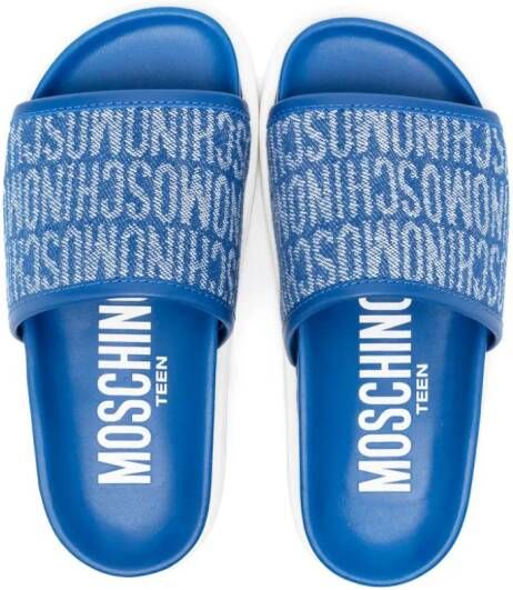 Moschino Kids logo-jacquard slides Blue