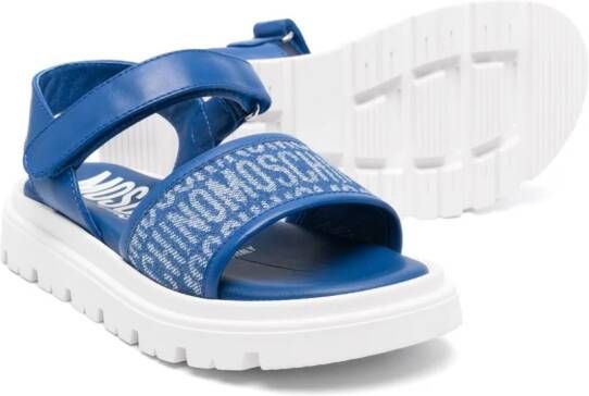 Moschino Kids logo-jacquard touch-strap sandals Blue