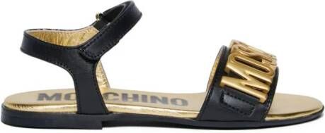 Moschino Kids logo-lettering leather sandals Black