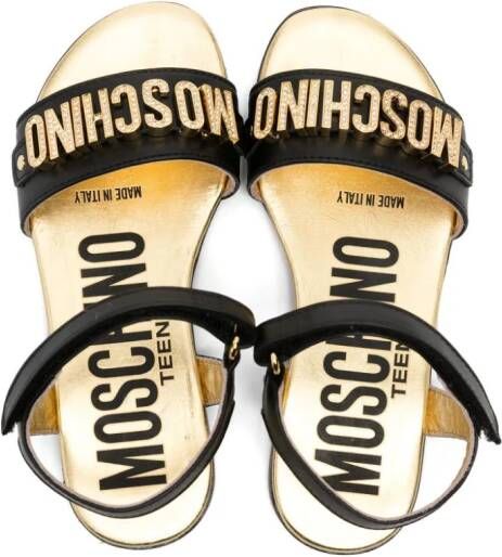 Moschino Kids logo-lettering leather sandals Black
