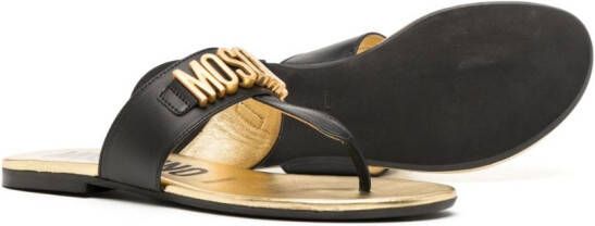 Moschino Kids logo-lettering leather sandals Gold