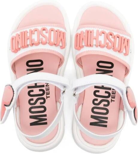 Moschino Kids logo-lettering leather sandals White