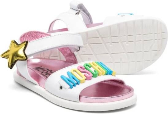 Moschino Kids logo-lettering leather sandals White