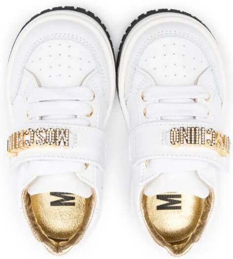 Moschino Kids logo-lettering leather sneakers White