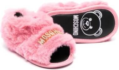 Moschino Kids logo-lettering shearling slippers Pink