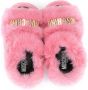 Moschino Kids logo-lettering shearling slippers Pink - Thumbnail 3