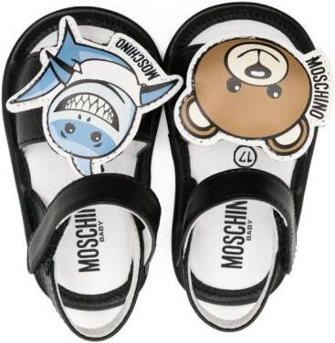 Moschino Kids logo-patch cut-out leather sandals Black