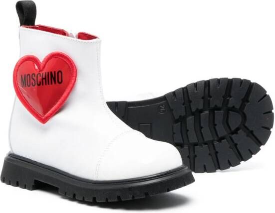 Moschino Kids logo-patch leather ankle boots White