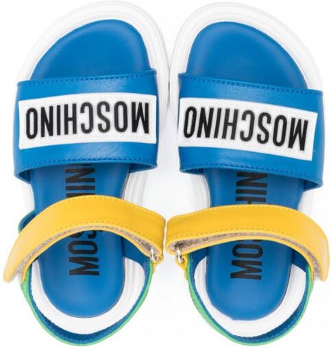 Moschino Kids logo-patch leather sandals Blue