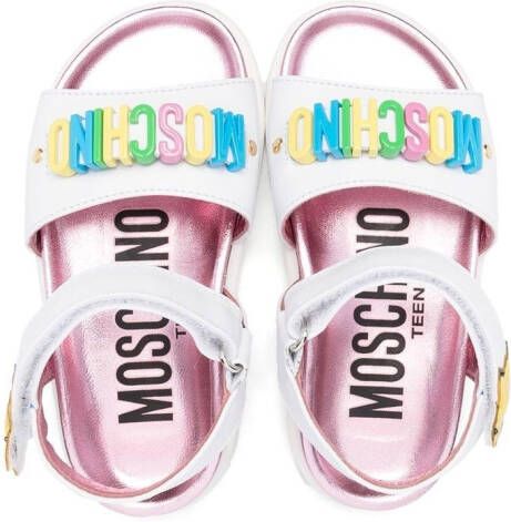 Moschino Kids logo-plaque detail sandals White