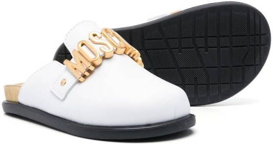 Moschino Kids logo-plaque detail slides White