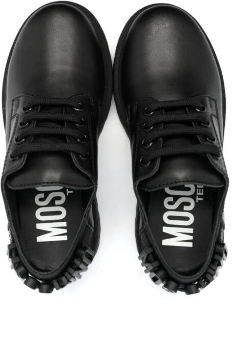 Moschino Kids logo-plaque leather sneakers Black