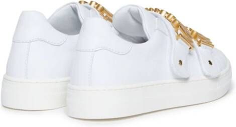Moschino Kids logo-plaque leather sneakers White