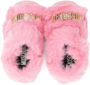 Moschino Kids logo-plaque open-toe sandals Pink