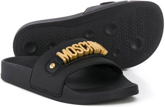 Moschino Kids logo-plaque sandals Black